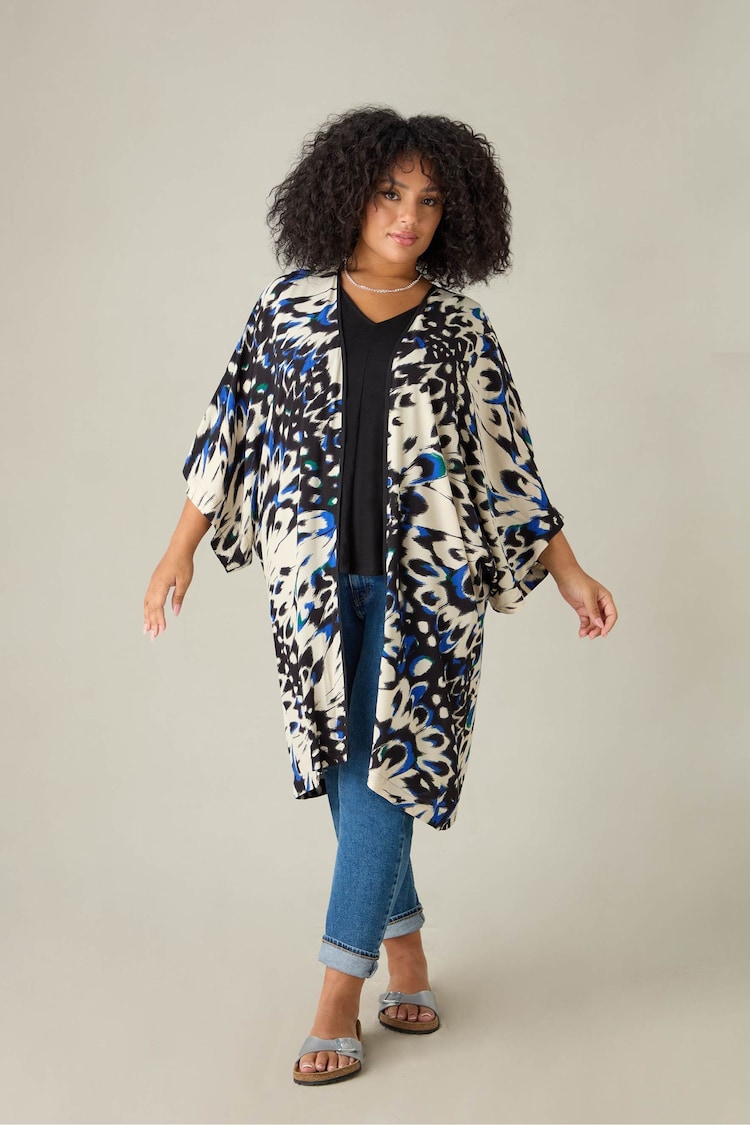 Live Unlimited Blue Curve Butterfly Print Kimono - Image 1 of 3