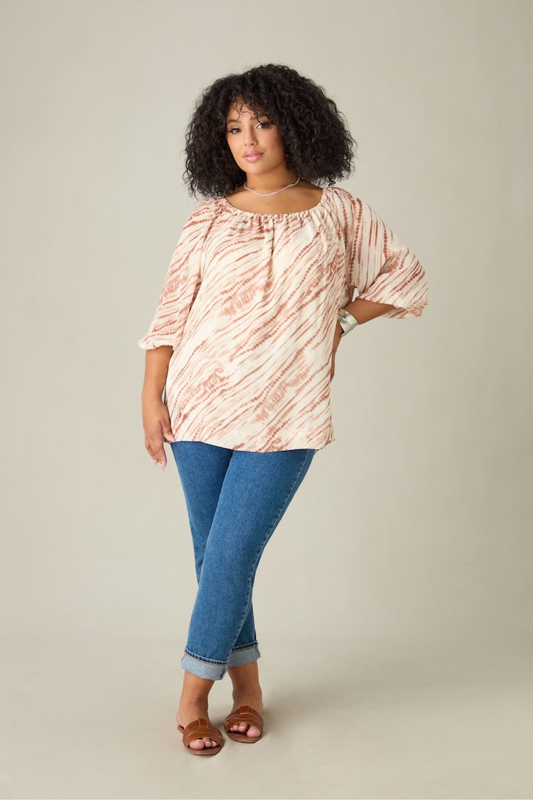 Live Unlimited Brown Curve Tie Dye Print Bardot Blouse - Image 1 of 4