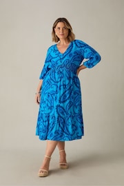 Live Unlimited Blue Petite Curve Paisley V-Neck Midi Dress - Image 1 of 4