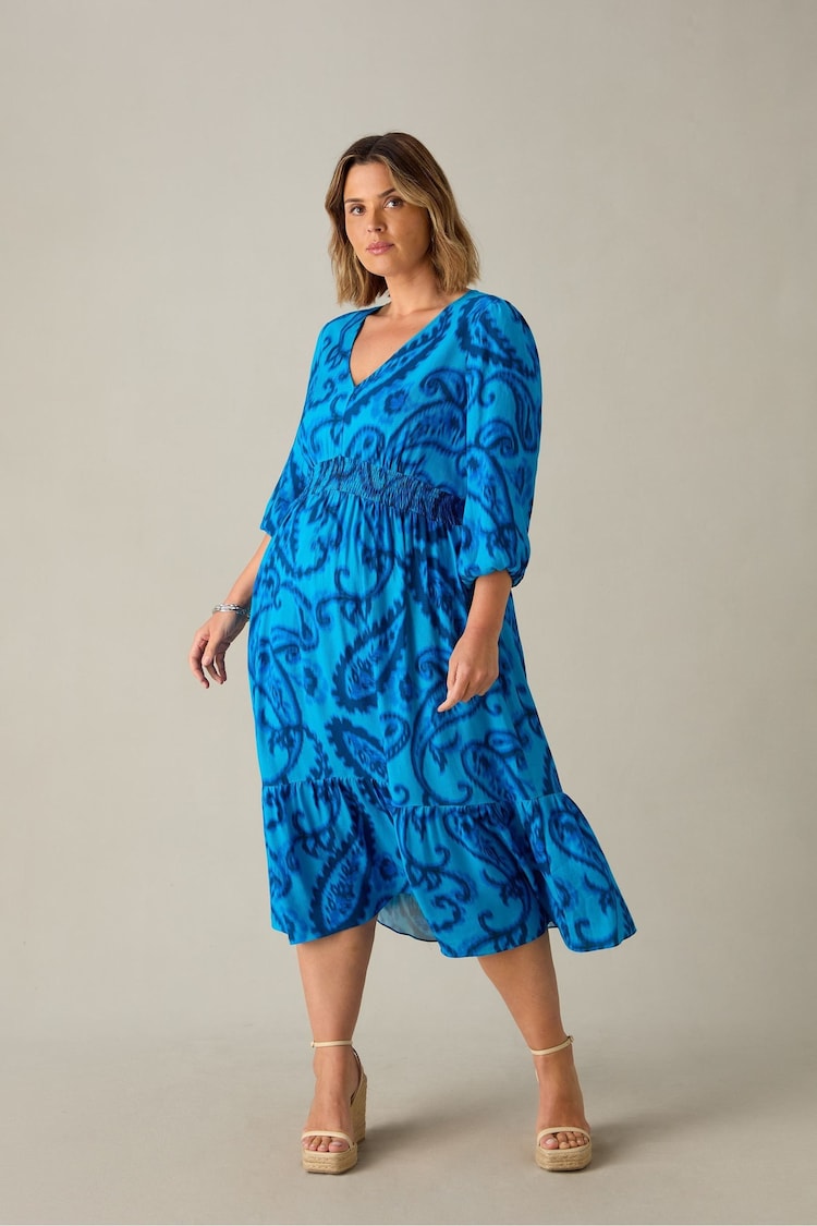 Live Unlimited Blue Curve Paisley V-Neck Midi Dress - Image 6 of 6