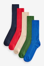 Red/Blue/Green Ribbed Socks 5 Pack - Image 1 of 7