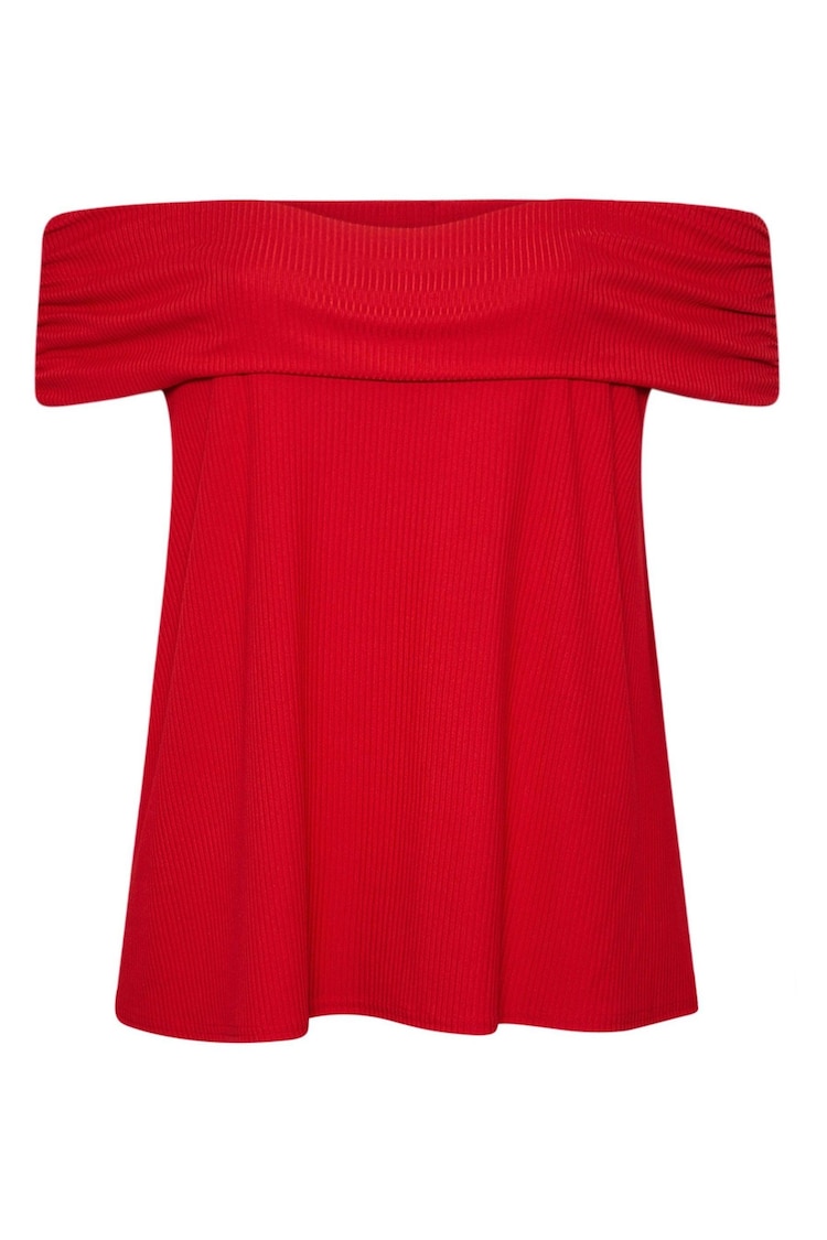 Yours Curve Red Deep Fold Bardot Top - Image 5 of 5