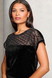 Lipsy Black Velvet Crochet Yoke T-Shirt - Image 3 of 4