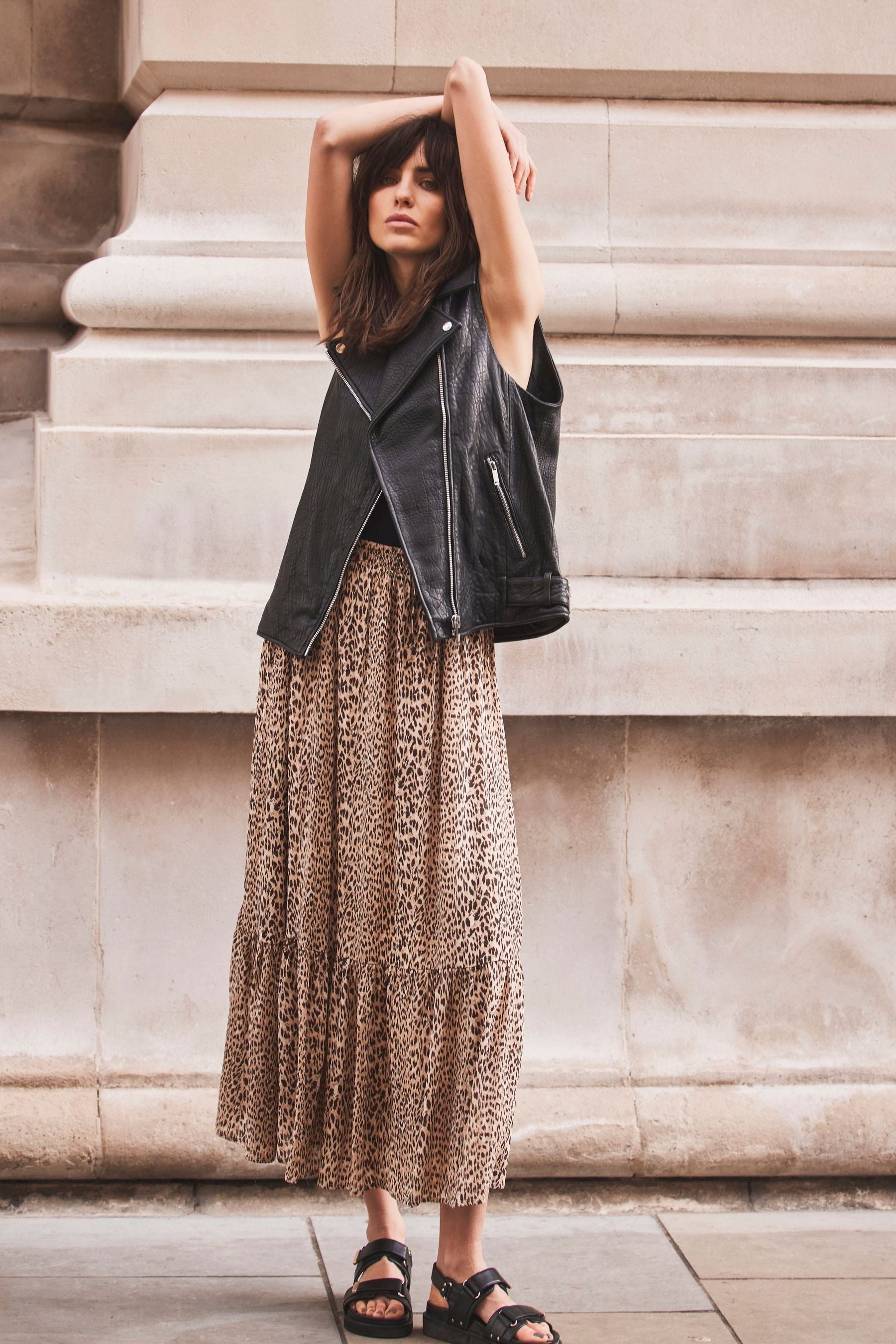 Buy Mint Velvet Brown Leopard Print Ruffle Maxi Skirt from the Next UK online shop