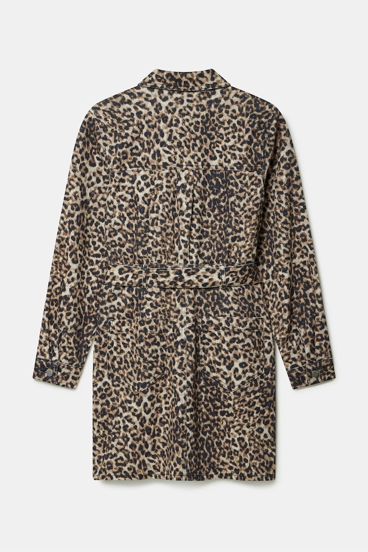 Mint Velvet Brown Leopard Print Denim Mini Shirt Dress - Image 4 of 4