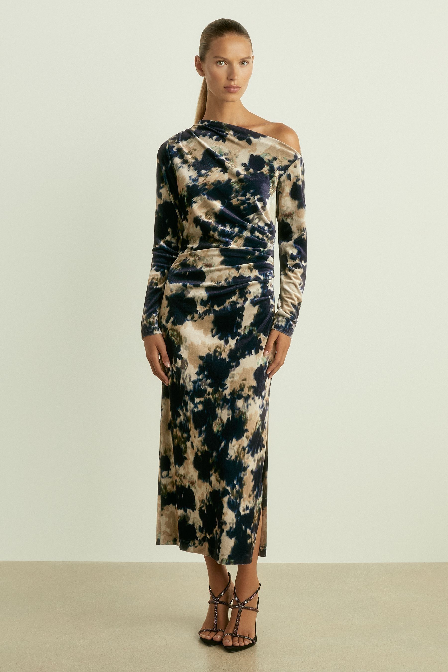 Buy Reiss Navy Briana Ruched Abstract Print Velvet Dress from the Next UK online shop
