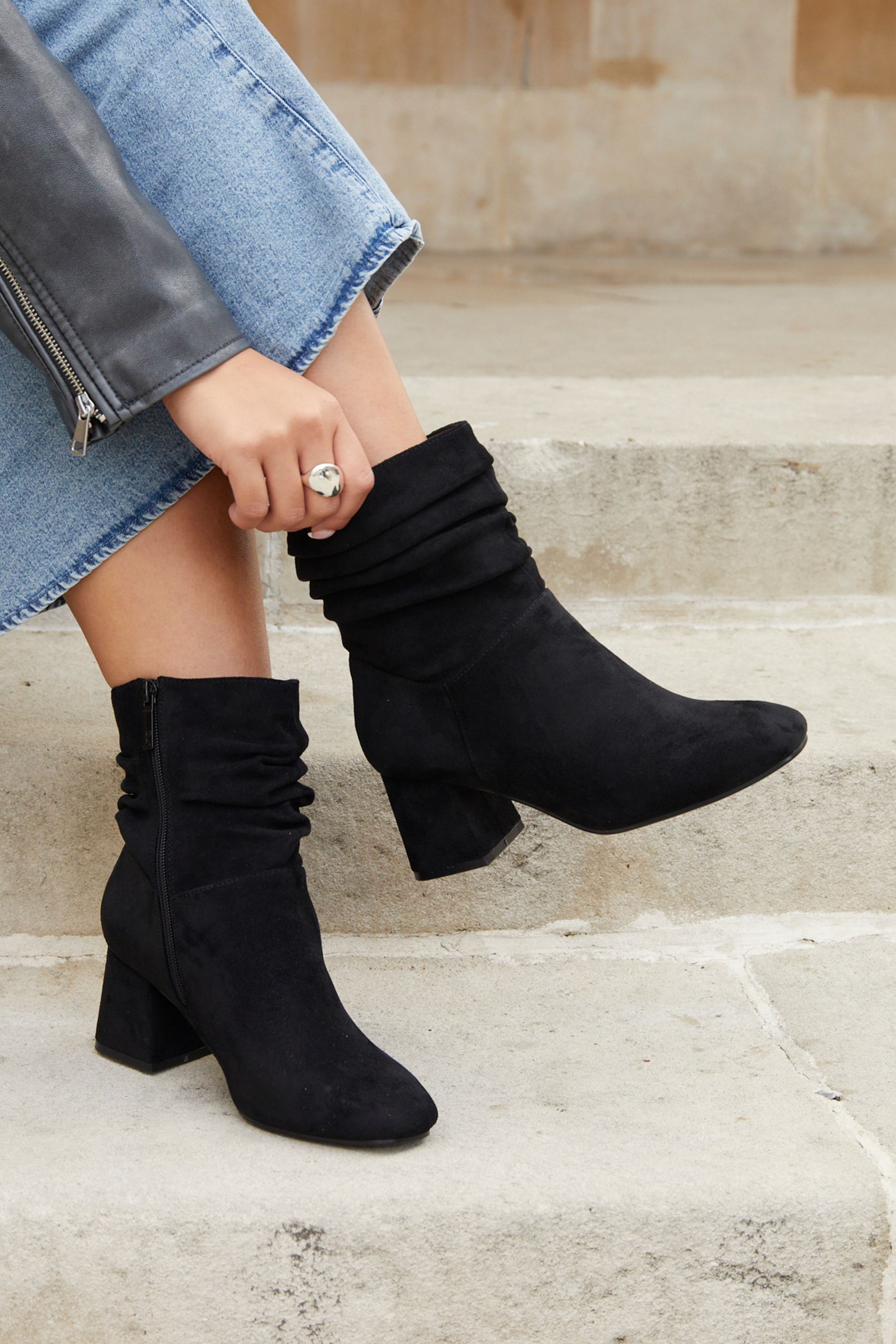 Buy Linzi Black Zayda Wide Fit Ruched Heeled Ankle Boots from Next Canada