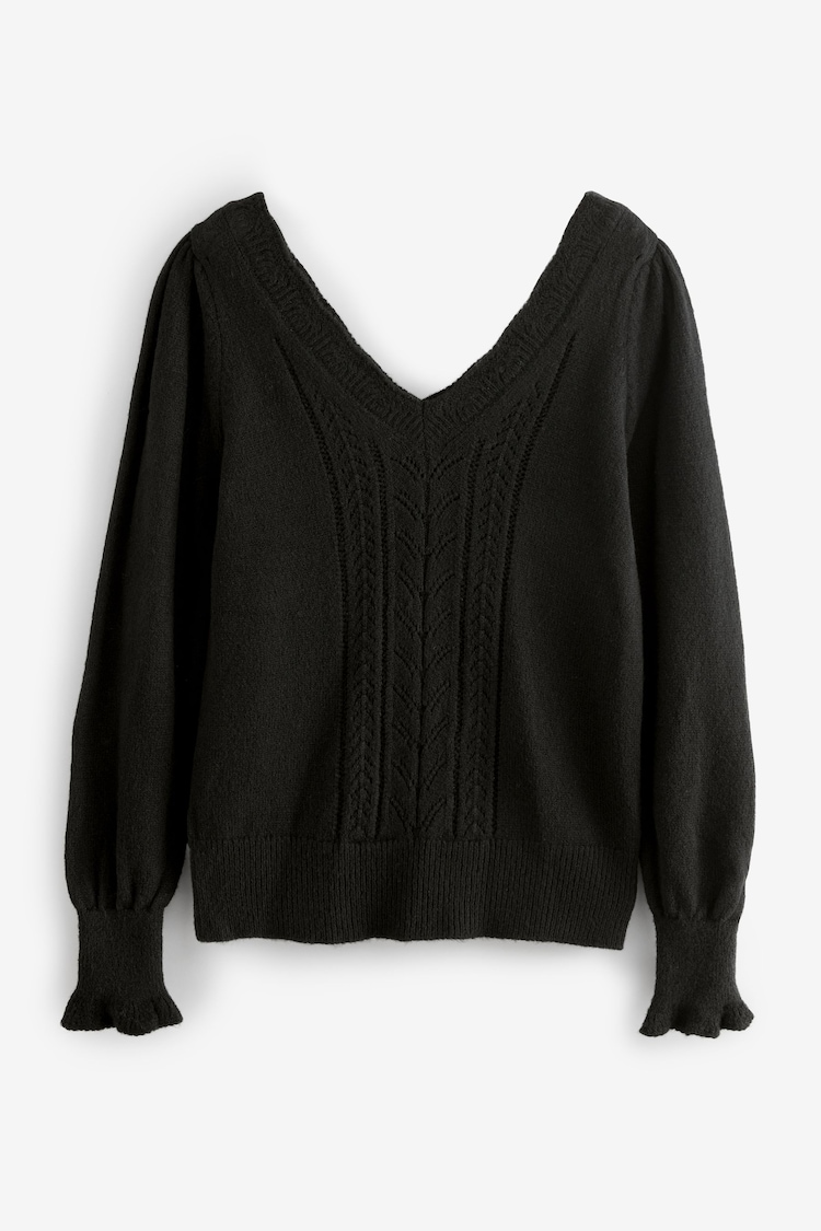 Laura Ashley Black Pointelle V-Neck Jumper - Image 1 of 1