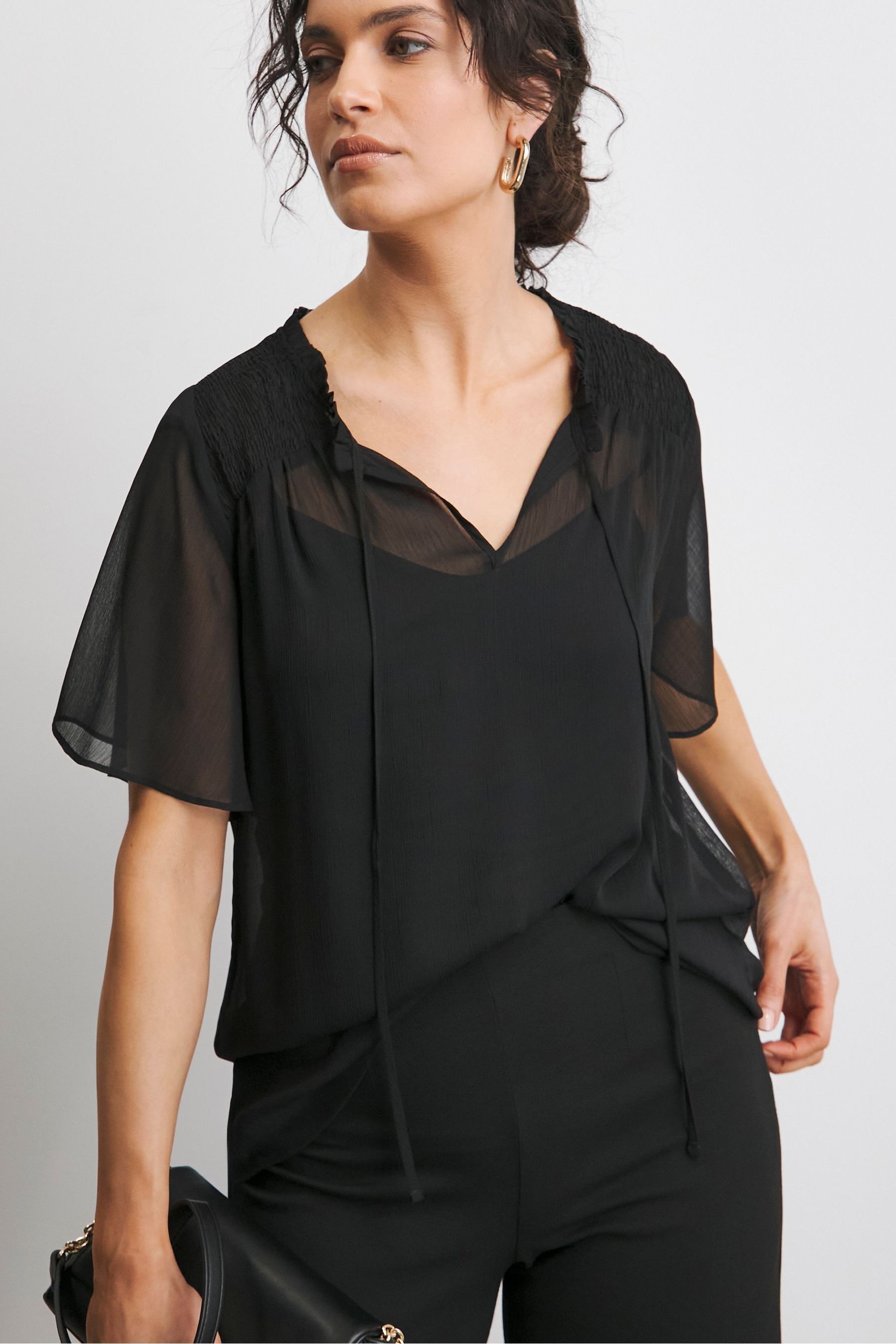 Buy JD Williams Chiffon Short Sleeve Black Blouse from Next Malta