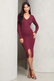 Lipsy Red Studded Midi Dress - Image 1 of 4