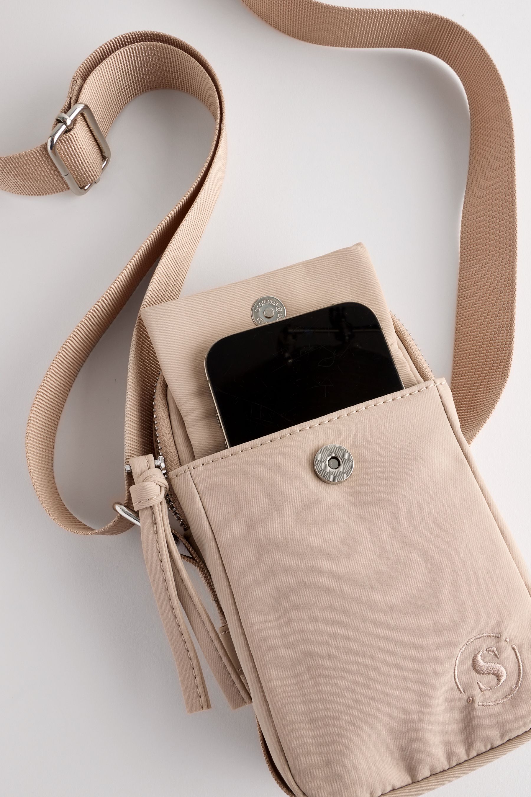 self. Neutral Cross Body Phone Bag