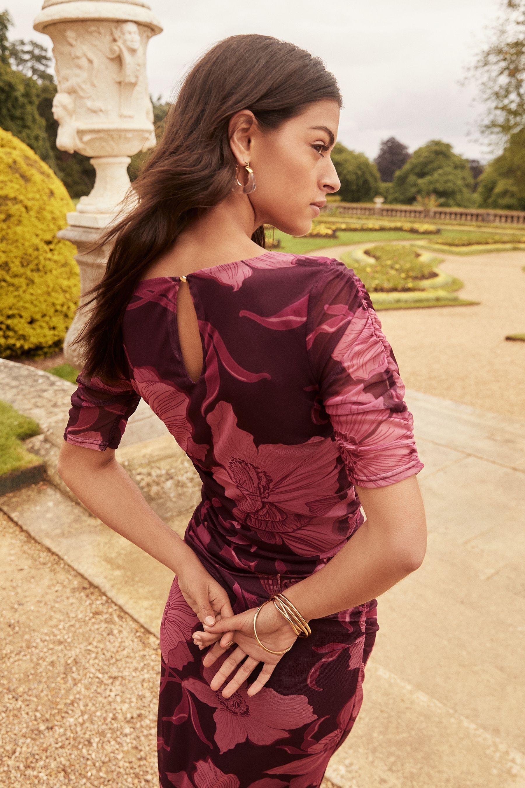 Buy Lipsy Purple Petite Short Sleeve Floral Mesh Midi Dress from the Next UK online shop