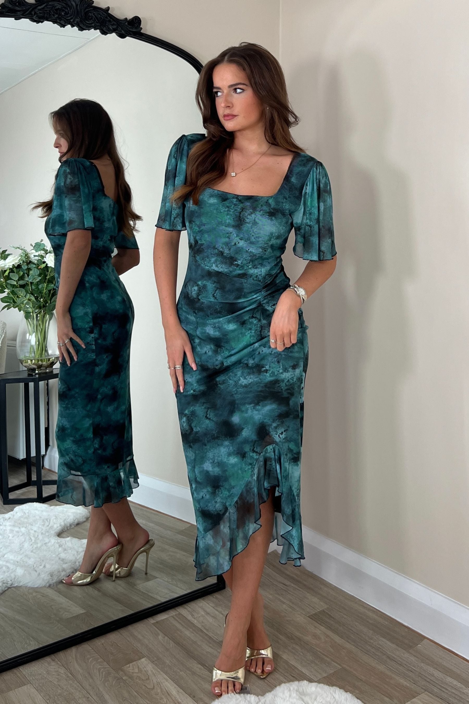 Buy Girl In Mind Green Heidi Ruched Midi Dress from Next Canada