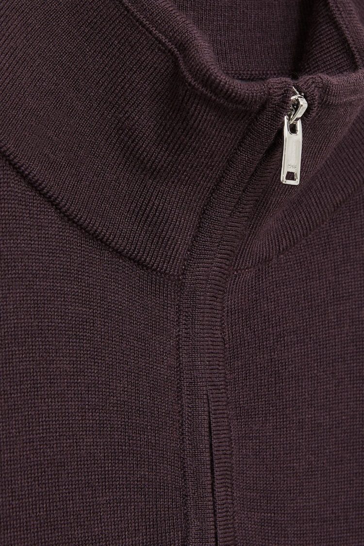 Reiss Dark Bordeaux Blackhall Merino Wool Half-Zip Funnel Neck Jumper - Image 6 of 6