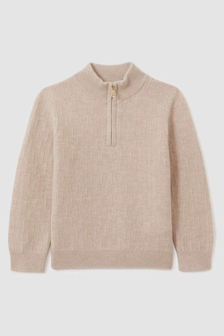 Reiss Oatmeal Chester Zipped Funnel-Neck Wool Jumper - Image 2 of 5