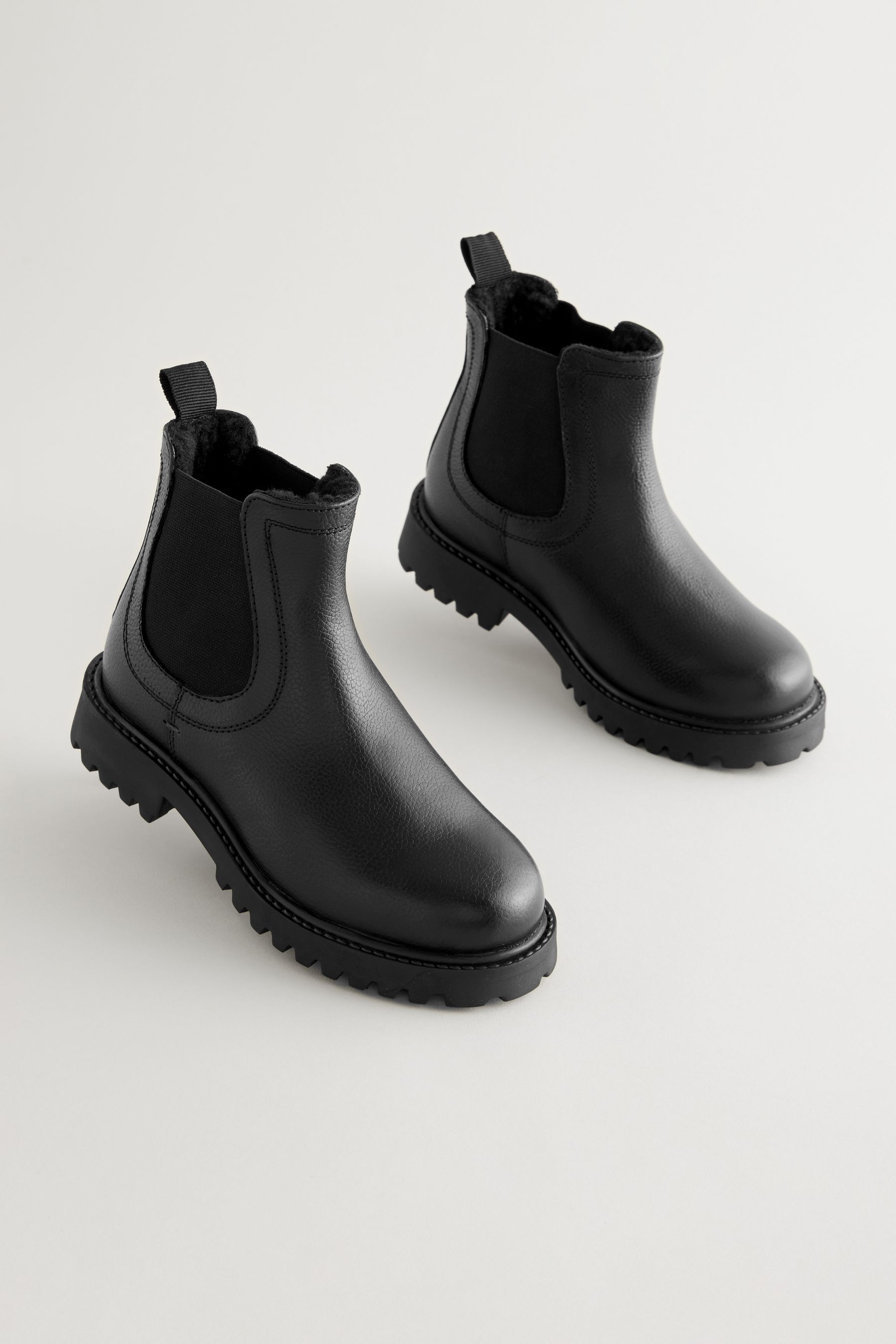 NEXT Black Wide Fit G Leather Warm Lined Chelsea Boots us135 Boys