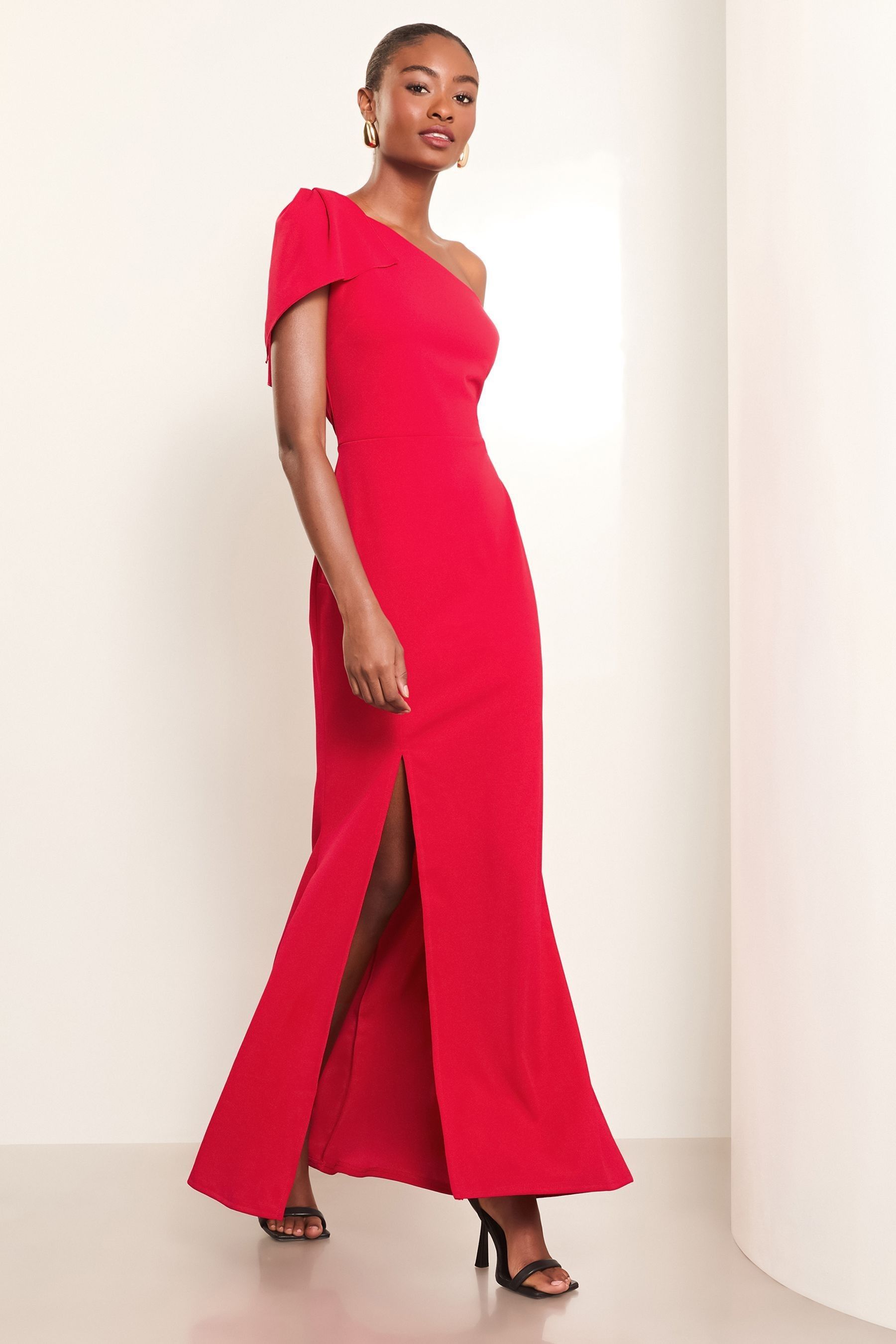 Buy Lipsy Red One Shoulder Bow Detail Maxi Dress from the Next UK online shop