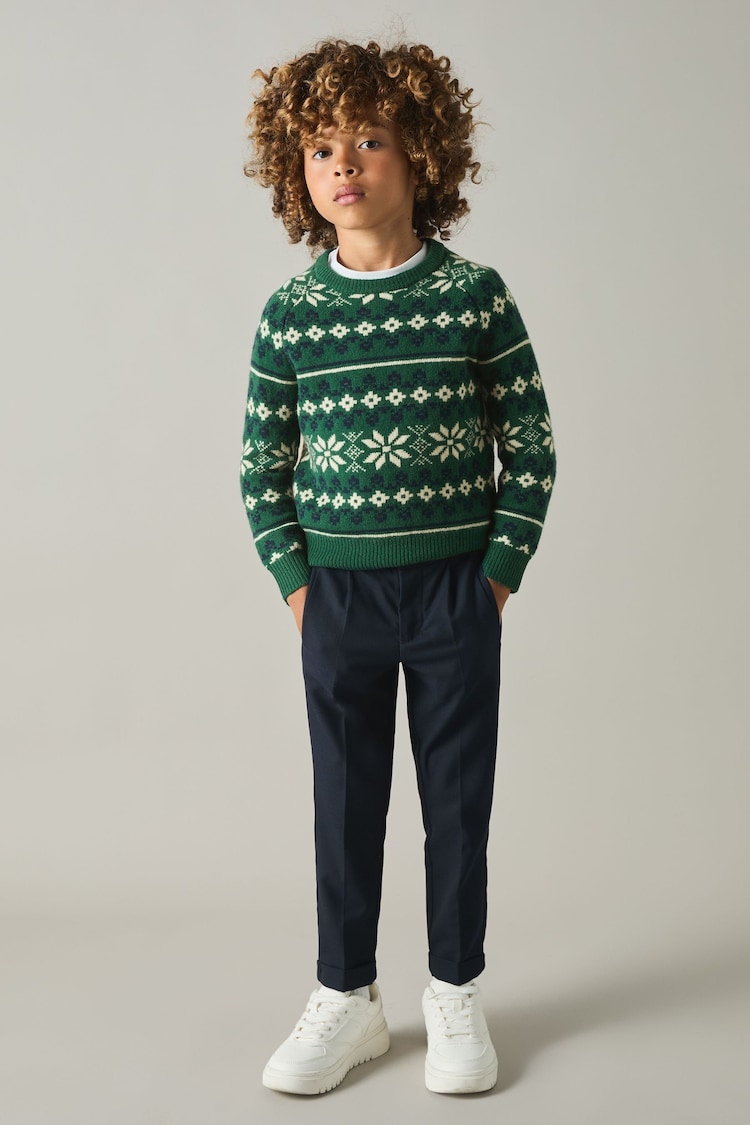 Reiss Green/Blue/Ecru Arkensaw Senior Merino Fair-Isle Jumper - Image 1 of 4