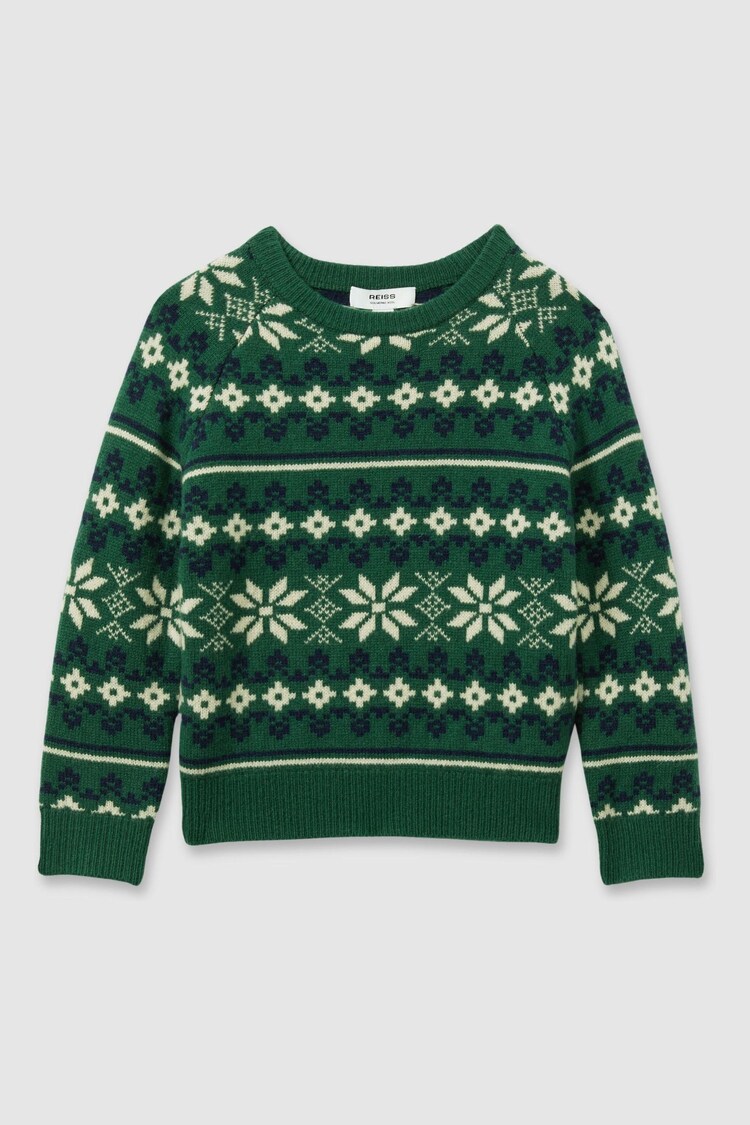 Reiss Green/Blue/Ecru Arkensaw Senior Merino Fair-Isle Jumper - Image 2 of 4