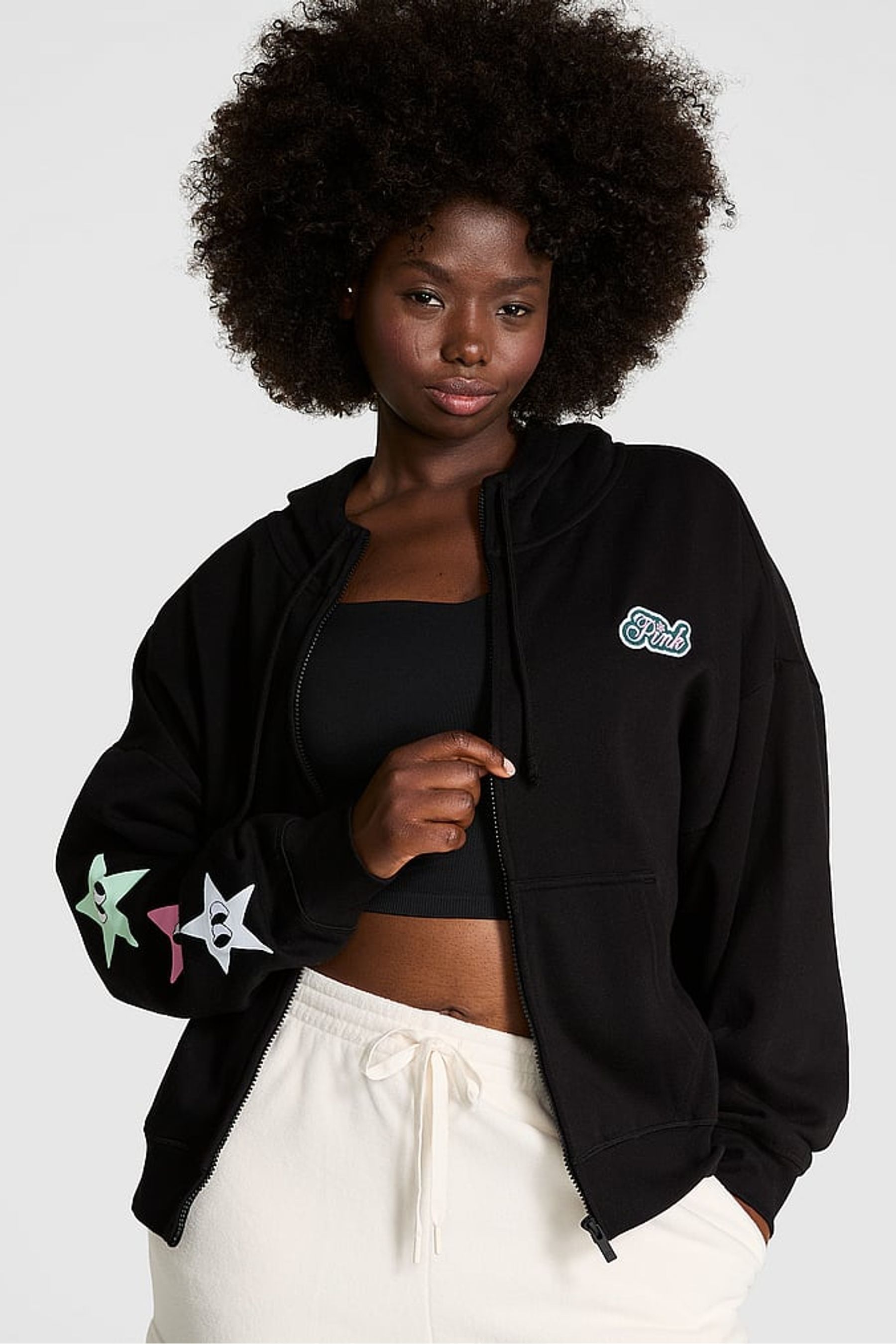 Victoria s Secret PINK Pure Black Aspen Zip Up Fleece Hoodie