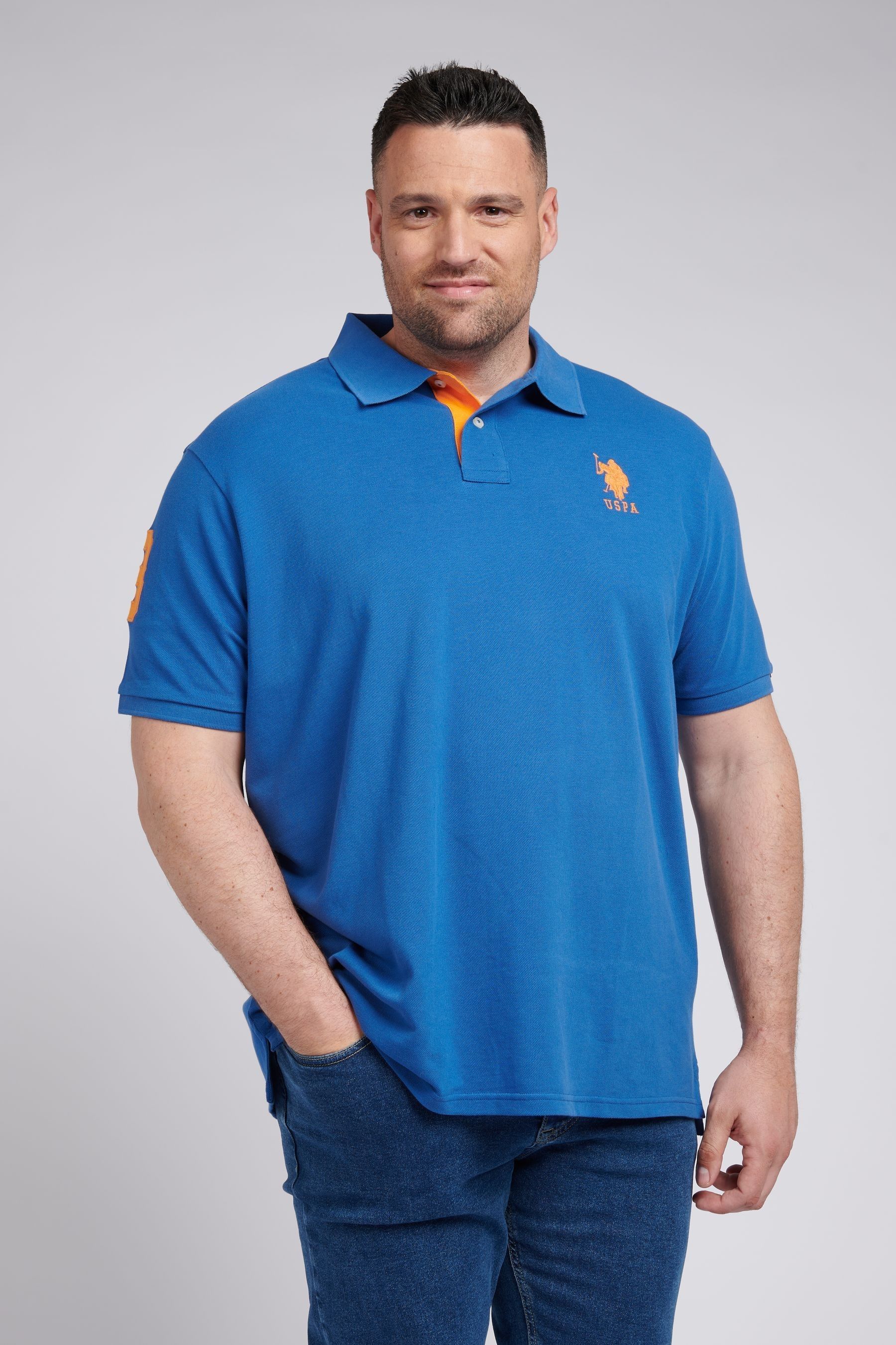 Buy U.S. Polo Assn. Blue Mens Big Tall Player 3 Pique Polo Shirt from Next Luxembourg