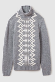 Reiss Grey Denvar Wool Blend Fair Isle Roll-Neck Jumper - Image 2 of 6