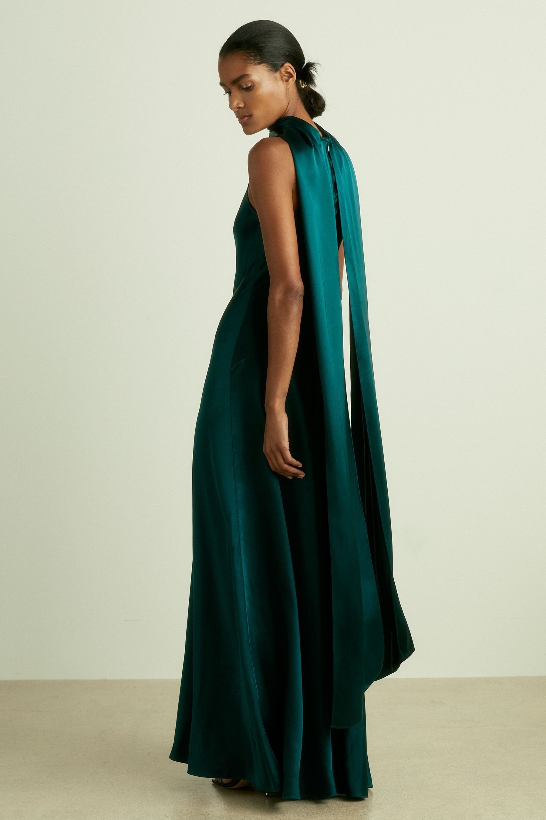 Buy Reiss Teal Fae Petite Satin Cape Dress from Next Belgium
