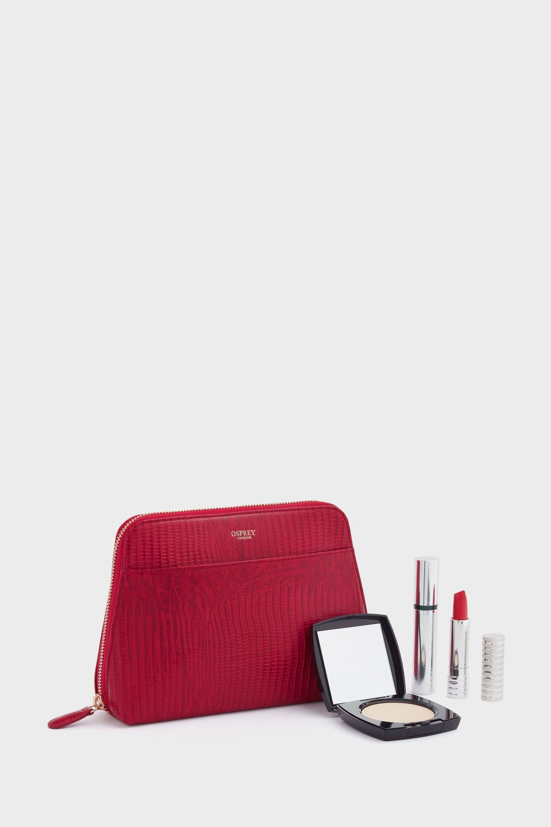 OSPREY LONDON Red The Medium Luna Leather Make Up Bag