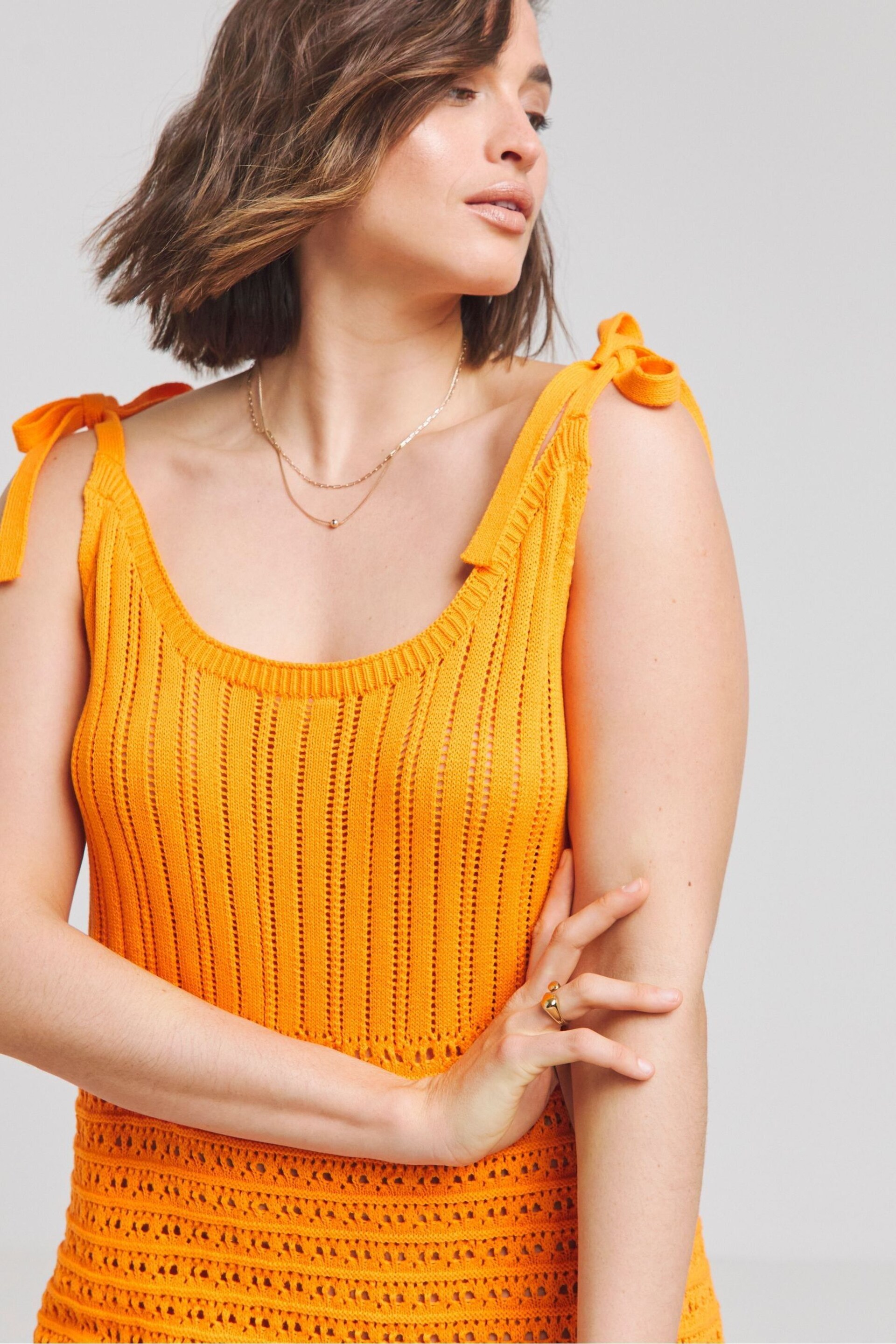 Simply Be Orange Crochet Tie Shoulder Dress - Image 4 of 4
