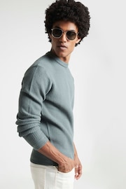 River Island Green Slim Fit Long Sleeve Waffle Crew Jumper - Image 2 of 4