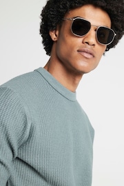 River Island Green Slim Fit Long Sleeve Waffle Crew Jumper - Image 3 of 4