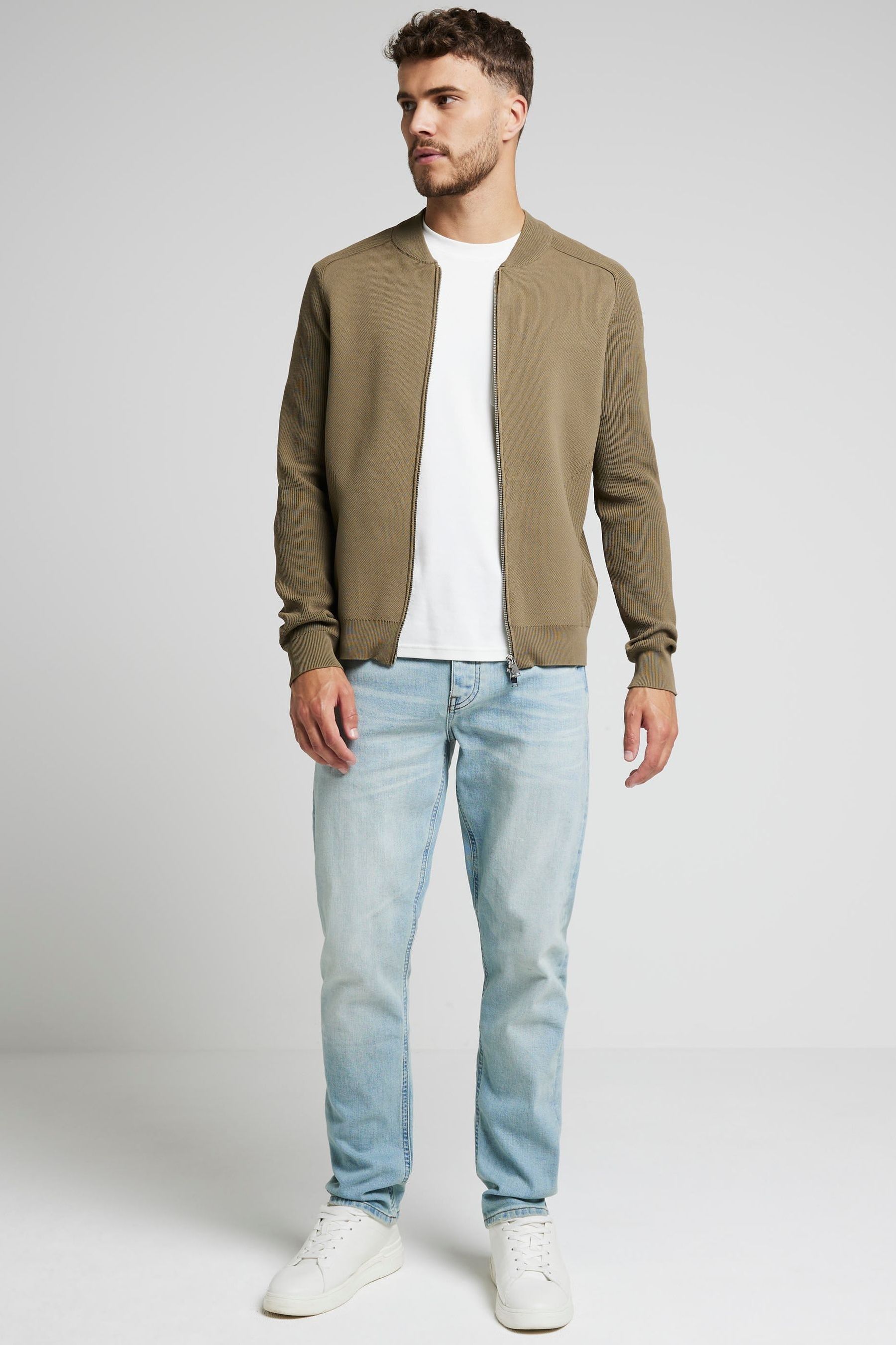River Island Green Long Sleeve Knitted Bomber Jacket