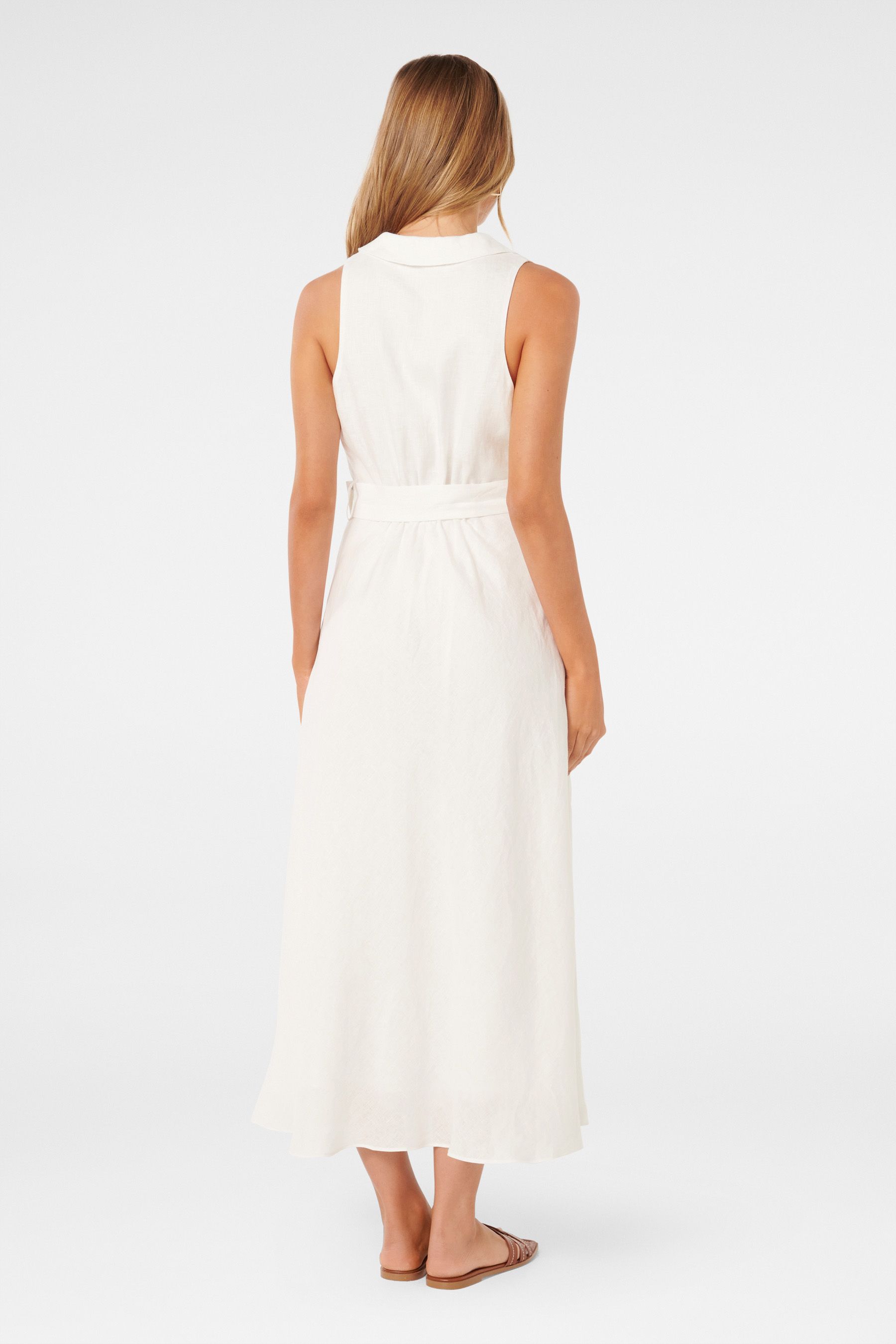Buy Forever New White Pure Linen Paulina Collar Detail Belted Midi Dress from Next Luxembourg