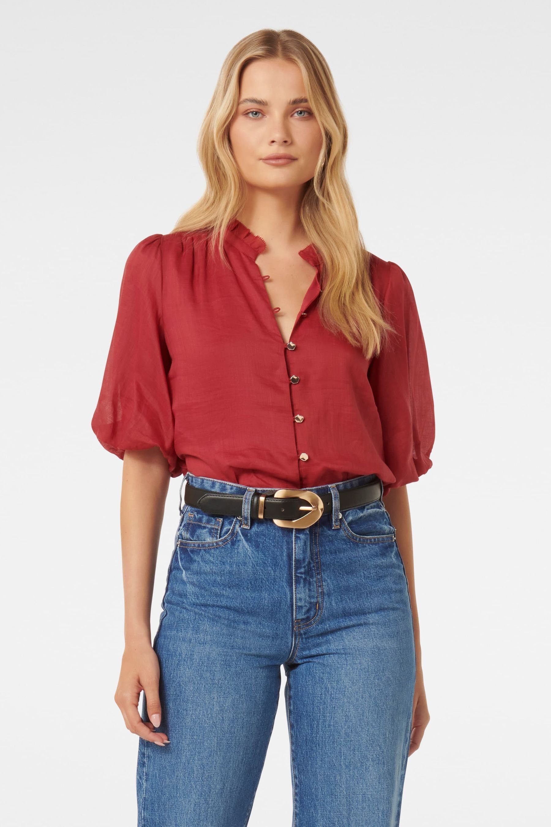 Red puff sleeve blouse outlet