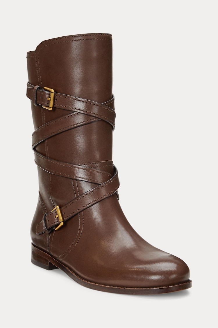 Brązowy - Lauren Ralph Lauren Burnished Calf Briannah Black Boots - Image 2 of 3