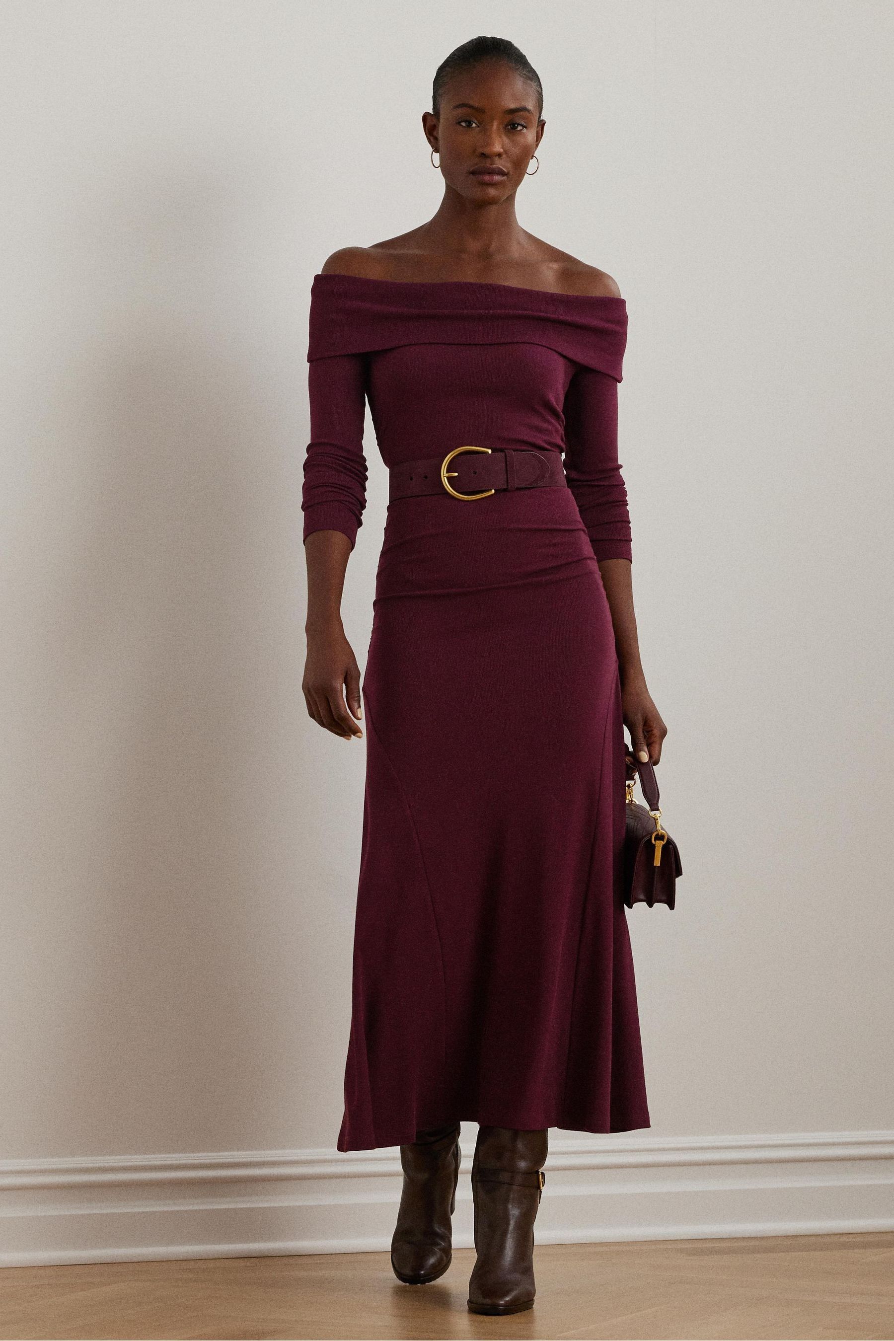Buy Lauren Ralph Lauren Rib Knit Off the Shoulder Midi Dress from the Next UK online shop