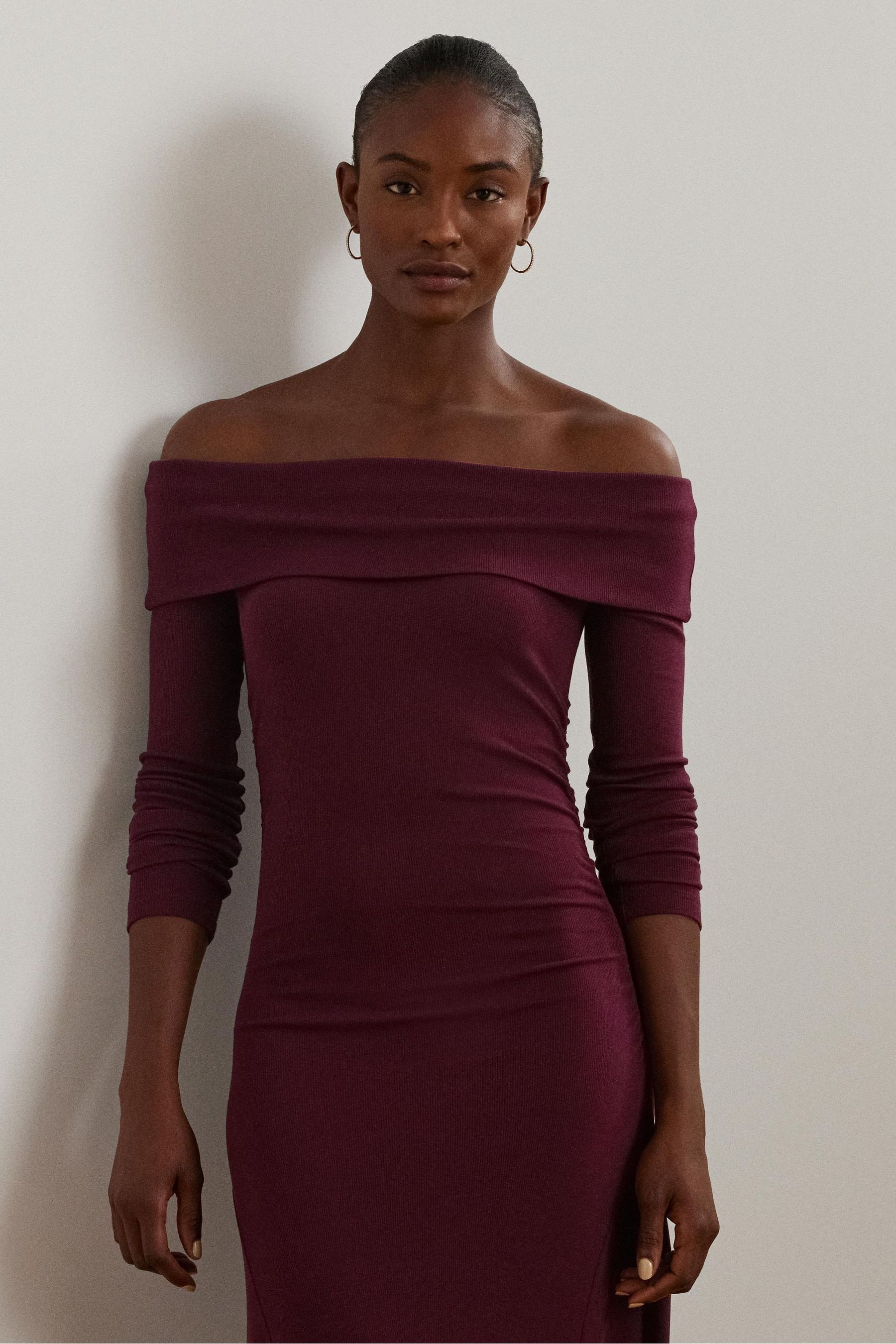 Buy Lauren Ralph Lauren Rib Knit Off the Shoulder Midi Dress from the Next UK online shop
