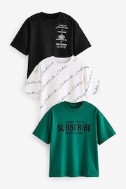 Black/White/Green Sub5cribe Relaxed Fit Graphic 100% Cotton Short Sleeve T-Shirts 3 Pack (3-16yrs) - Image 1 of 7