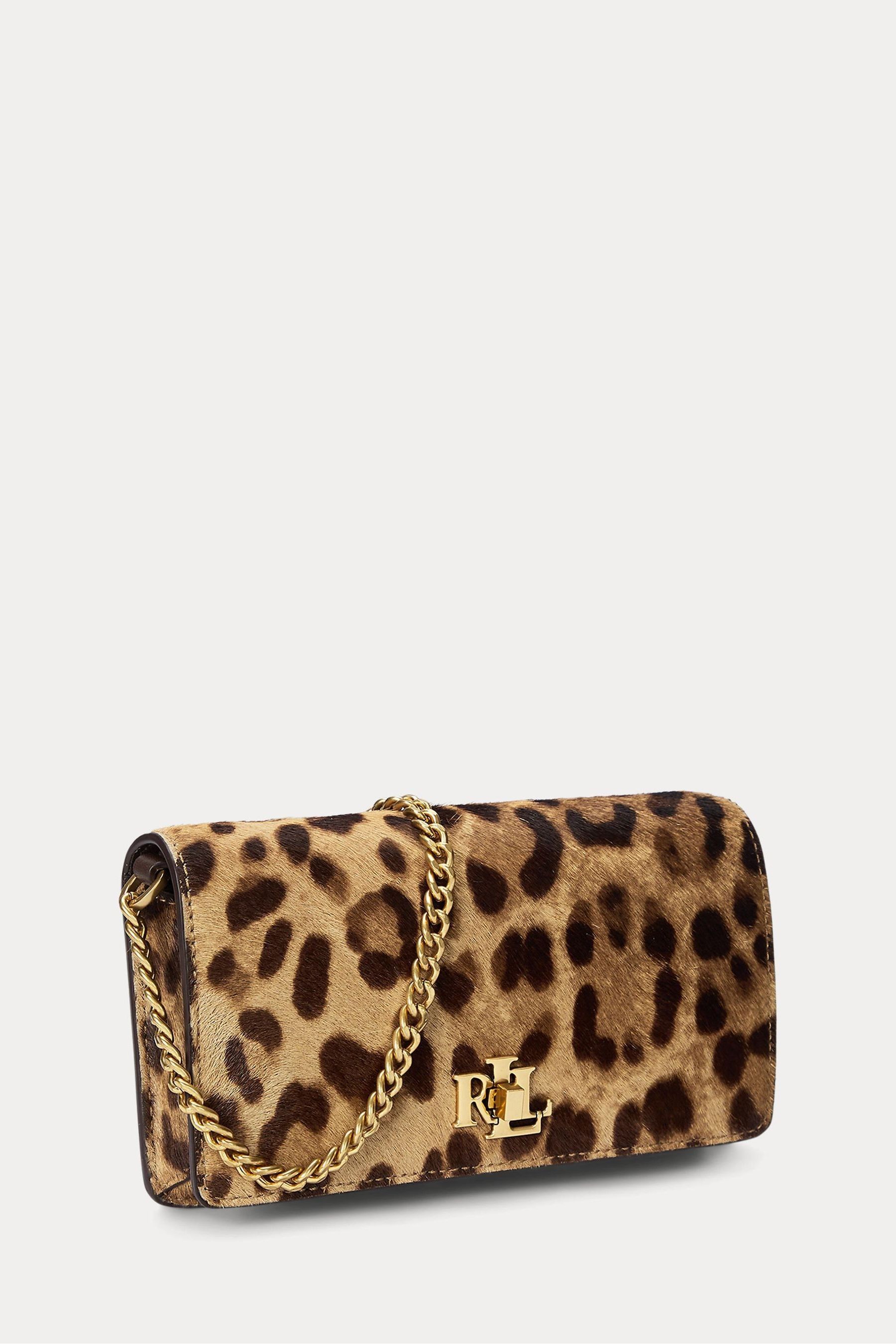 Lauren Ralph Lauren Leopard Print Textured Leather Crossbody Bag