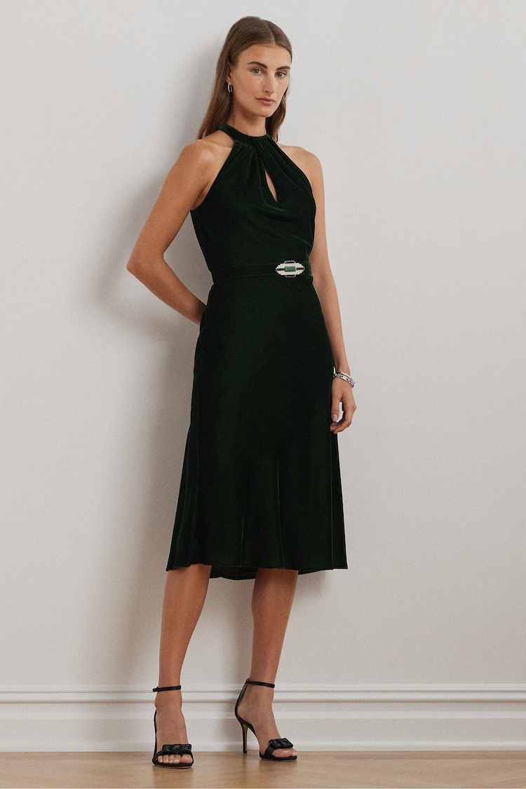 Lauren Ralph Lauren Green Velvet Dress - Image 1 of 8