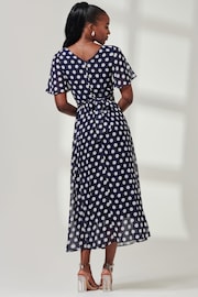 Jolie Moi Blue Spotted Chiffon Fit & Flare Midi Dress - Image 2 of 6