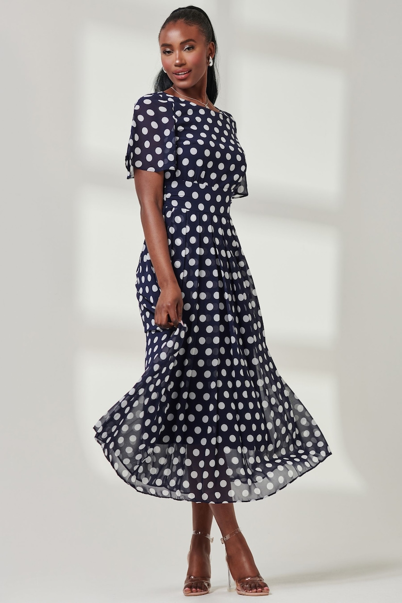 Jolie Moi Blue Spotted Chiffon Fit & Flare Midi Dress - Image 5 of 6