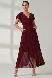 Jolie Moi Red Vicky Chiffon Frill Maxi Dress - Image 4 of 6