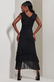 Jolie Moi Black Wrap Bodice Mesh Frill Maxi Dress - Image 2 of 6