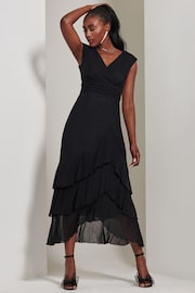 Jolie Moi Black Wrap Bodice Mesh Frill Maxi Dress - Image 5 of 6