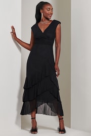 Jolie Moi Black Wrap Bodice Mesh Frill Maxi Dress - Image 6 of 6