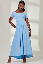 Jolie Moi Blue Yana Off Shoulder Scuba Maxi medium Dress - Image 1 of 6