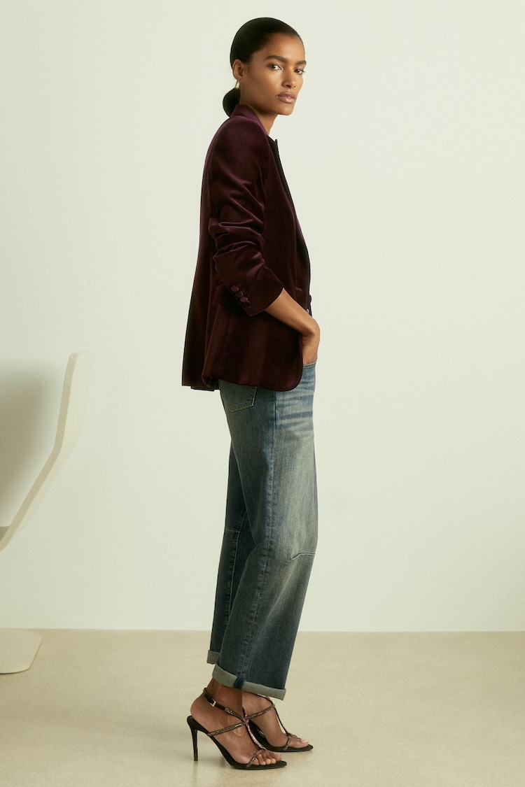 Reiss Burgundy Yasmin Cotton Velvet Blazer - Image 1 of 7