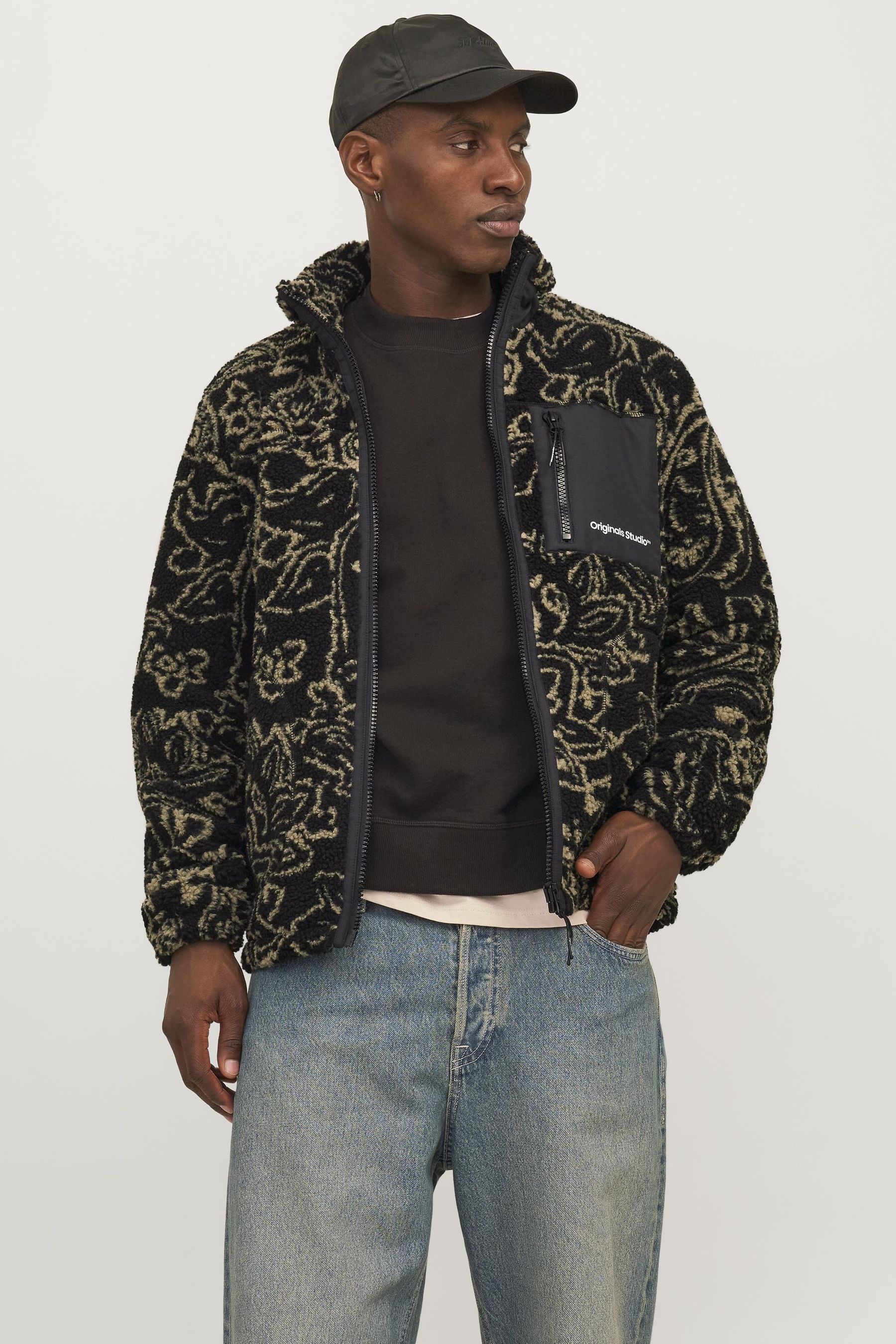 JACK JONES Black Teddy Borg Zip Through Fleece xlarge Mens