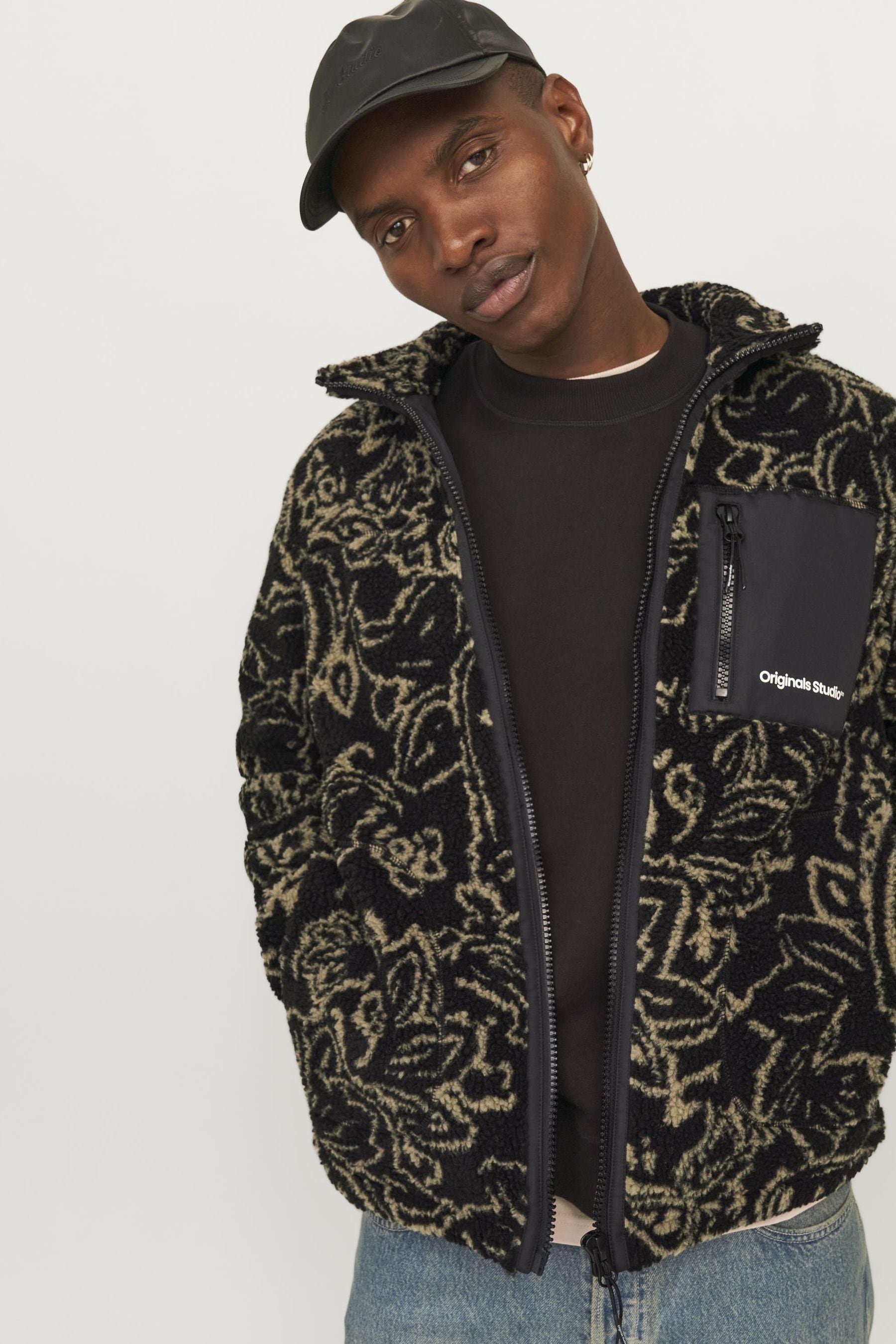 JACK JONES Black Teddy Borg Zip Through Fleece xlarge Mens